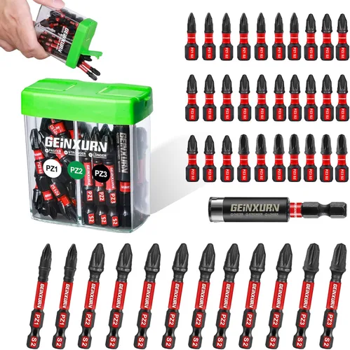 Miniatura 22 de Geinxurn Juego de Puntas de Destornillador de Impacto #2 Phillips, 43 piezas Brocas Magnéticas PH2 (1" y 2") S2 de Acero con Caja de Almacenamiento
