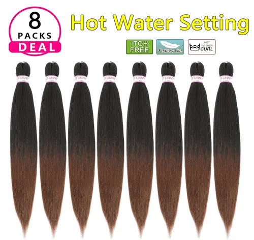 Miniatura 2 de BEFUNNY Cabello para Trenzar, Cabello para Trenzar Pre-Estirado, 24 Pulgadas 8 Paquetes Cabello Preestirado Ombré para Trenzas de Caja de Crochet