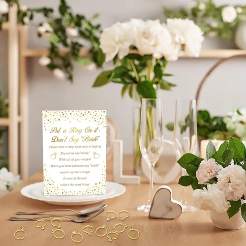 Miniatura 7 de Jetec Juego de 100 anillos falsos para despedida de soltera con tarjeta de no decir novia para boda, compromiso, fiesta, despedida de soltera