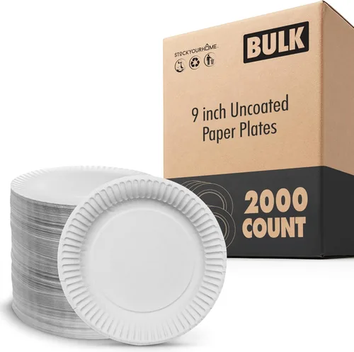 Miniatura 3 de Stock Your Home Platos de papel de 9 pulgadas sin recubrimiento, platos desechables de uso diario de 9 pulgadas, a granel, blanco, 300
