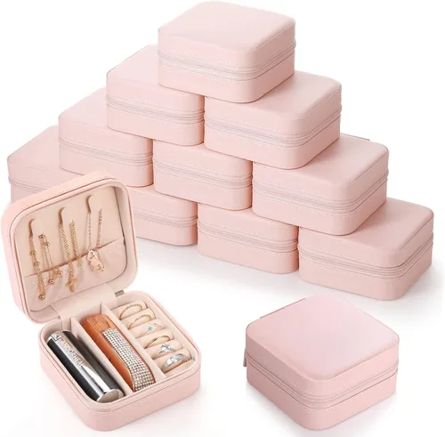 Pequeñas cajas de joyería de viaje de piel sintética a granel para mujeres y niñas organizador de joyas portátil de viaje para anillos Cuero