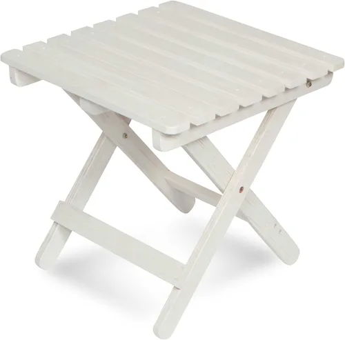 Shine Company Mesa auxiliar cuadrada de madera maciza plegable, mesa de patio pequeña Adirondack al aire libre, color blanco cáscara de huevo Blanco