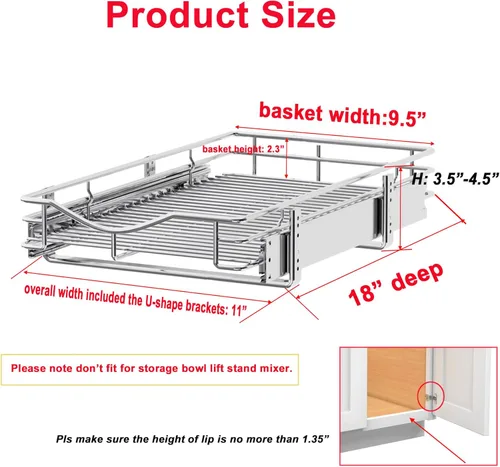 Miniatura 2 de DINDON Organizador de gabinete extraíble (11 pulgadas de ancho x 18 pulgadas de profundidad), cajones extraíbles para armarios de cocina, estantes