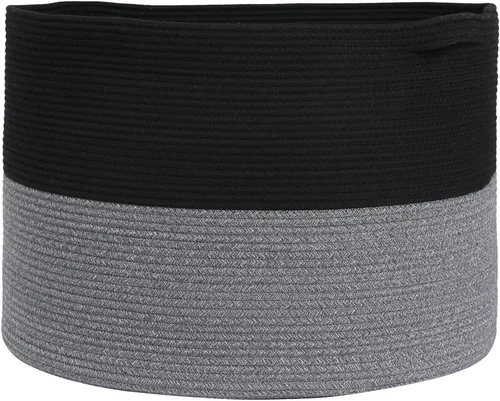 Miniatura 15 de Cesta grande de cuerda de algodón de tamaño máximo de 24 x 24 x 17 pulgadas, cesta de almacenamiento extragrande, cesta de lavandería tejida, Gris