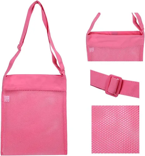 Miniatura 3 de Bolsa de red para playa, de color, 11,4 x 13,7 pulgadas, respirable, con correas (juego de 4 unidades) [azul, rosa, verde y negro]