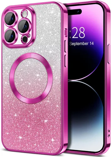 Miniatura 50 de Hython Funda para iPhone 13 Pro transparente con purpurina magnética [compatible con MagSafe] Protector completo de lente de cámara delgado