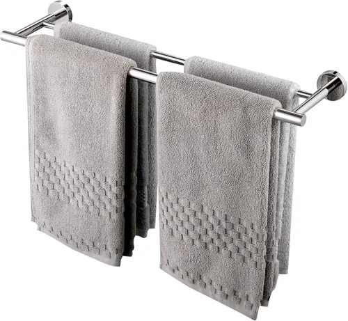 Miniatura 14 de KES Toallero doble de 23.6 pulgadas, soporte para toallas de baño, cocina, barra de toalla doble, resistente al óxido, montaje en pared, acero