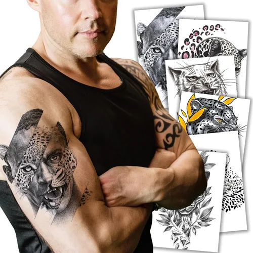 Miniatura 9 de Kotbs 6 hojas de tatuajes temporales realistas de animales realistas para hombres y mujeres, calcomanías de tatuaje impermeables para adolescentes