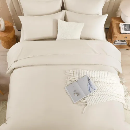 Miniatura 8 de Litanika Cama en una Bolsa King Beige - Juego de Ropa de Cama de 7 Piezas Tamaño King, Juego de Edredón de Cama, Juego de Edredón con Edredón, 02