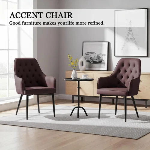 Miniatura 6 de Juego de 2 sillas de comedor modernas, tapizadas de piel sintética, sillas de comedor, sillas de cocina, silla con brazo copetudo con patas de metal