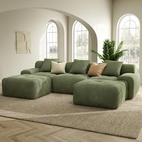 Miniatura 11 de LIKIMIO LumiCord 118" Tufted Modular Sectional Sofa with Ottoman, Modern L-Shaped Boneless Couch for Living Room, 26.8" Deep Seat, 18.1" High