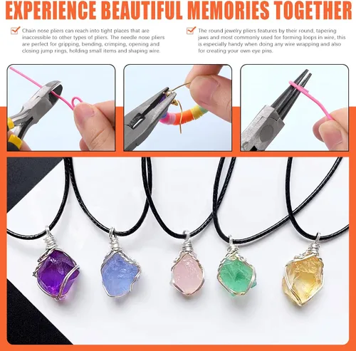 Miniatura 4 de Tanstic Kit de 1251 piezas de suministros para hacer joyas, kit de fabricación de joyas con alicates de joyería, anillos de salto, alambres