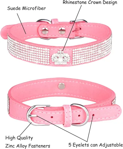 Miniatura 6 de Bling - Collar de perro para perros pequeños, medianos y grandes, collares de perro con corona de diamantes de imitación para perros hembras y Rosado