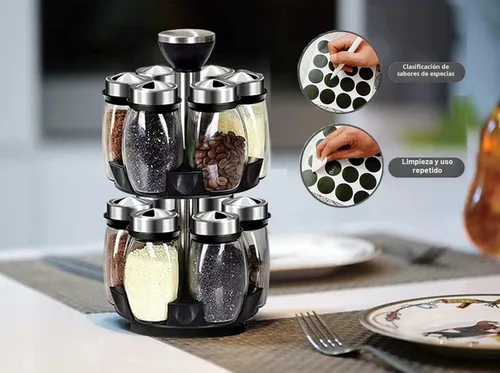 Miniatura 3 de Organizador giratorio de especias para encimera, organizador de torre de almacenamiento de especias giratorio con 12 frascos vacíos, estante