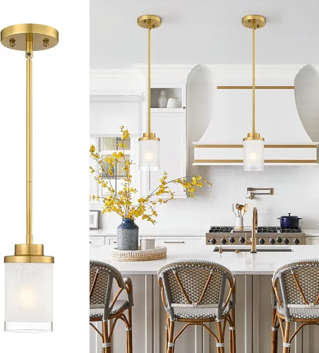 TENGXIN Lámpara Colgante Moderna para Isla de Cocina, Accesorio de Lámpara de Techo Colgante de Oro Cepillado, Iluminación Colgante de Estilo Granja