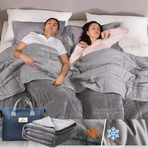 Miniatura 17 de OMYSTYLE Manta pesada reversible de 48x72 pulgadas y 15 libras para adultos, manta doble cara con peso de felpa corta cálida y tela Tencel fresca