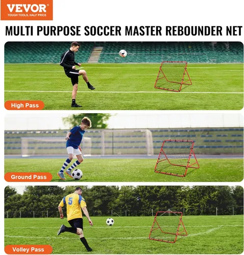 Miniatura 6 de VEVOR Red de rebote de fútbol, rebotador de portería de fútbol de ángulo de cambio rápido para control, práctica de pases, marco de hierro