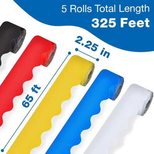 Miniatura 2 de Carson Dellosa - Bordes de tablón de anuncios elementales, 325 pies, color azul primario, amarillo, rojo, negro, blanco, colorido para aula