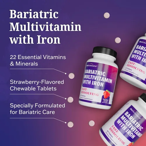 Miniatura 6 de BioSchwartz Multivitamínico bariátrico con hierro, 60 tabletas masticables, suministro para 30 días, probado por terceros, multivitamínico