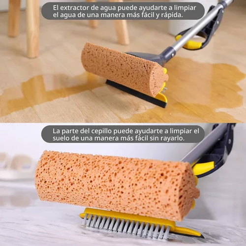 Miniatura 4 de Yocada - Mopa de esponja para uso comercial o para el hogar, para suelos y azulejos de baño, garaje, limpieza; incluye 3 cabezales de esponja
