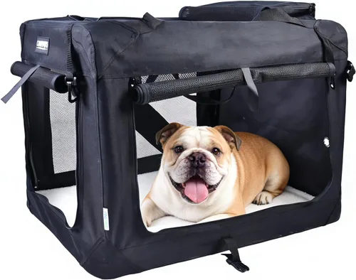Miniatura 7 de JESPET Jaulas suaves para perros para mascotas, 3 puertas, plegables, con correas y tapete de forro polar para perros, gatos, conejos, uso
