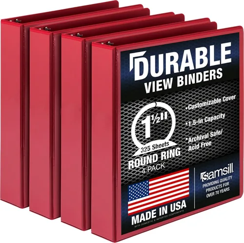Miniatura 32 de Samsill Carpeta duradera de 0.5 pulgadas, fabricada en los Estados Unidos, carpeta transparente personalizable con anillos redondos, color negro