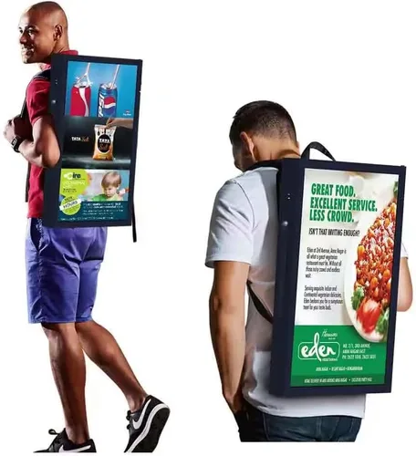 Miniatura 5 de Welaso Mochila de publicidad video LCD de 21 pulgadas, relación de resolución de 1920 * 1080, cartelera digital de mochila para caminar humana