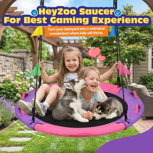 Miniatura 6 de HeyZoo Columpio de Árbol de 43 Pulgadas, Capacidad de Peso de 900 Libras, Juegos de Columpios de Platillo para Niños, Viene con Giro de 360 Grados