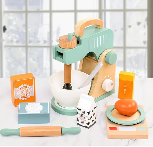 Miniatura 2 de Juego de juguetes de licuadora de madera para niños, juguete mezclador de galletas para hornear, accesorios de cocina Montessori para niñas y niños