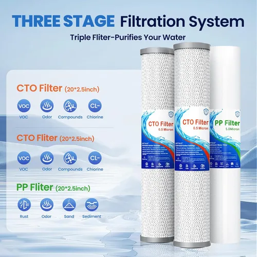 Miniatura 3 de Sistema de filtro de agua para toda la casa, sistema de filtración de agua de 3 etapas para toda la casa, entrada/salida de 3/4 pulgadas, reduce