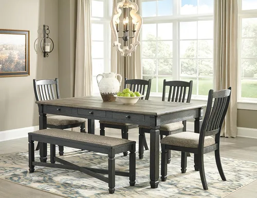 Miniatura 10 de Signature Design by Ashley Tyler Creek Farmhouse - Banco de comedor tapizado con patas cónicas, tela tejida pesada, madera, asiento de 19.5 pulgadas