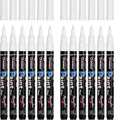 Marcadores de Pintura Overseas - Marcadores Permanentes Blancos de Pintura Acrílica, Juego de 12, a Base de Agua, Impermeables, Punta Extrafina de