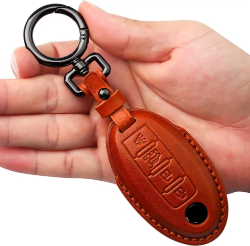 Miniatura 8 de Tukellen Compatible con llave de Nissan, funda de cuero genuino hecha a mano para Altima Pathfinder Armada Murano Maxima Rogue Infinity Smart Remote