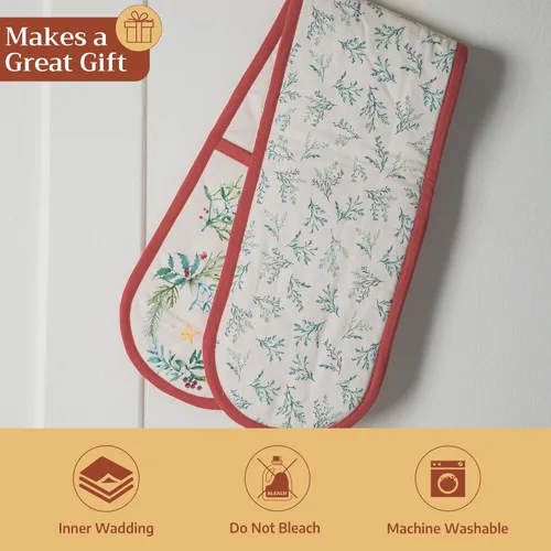 Miniatura 5 de Maison d' Hermine Guantes dobles para horno (7 x 35 pulgadas), 100 % algodón, resistentes al calor, guantes de cocina con lazo para decoración
