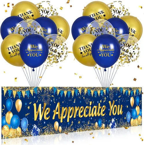 Miniatura 10 de Decoraciones We Appreciate You Letrero de Jardín Negro Dorado We Appreciate You con 18 Globos Letrero Gracias por Todo lo que Haces Regalos