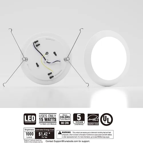Miniatura 8 de Luz de disco de 7.5 pulgadas, 1 paquete de lámpara de techo regulable de montaje empotrado 5CCT 2700K/3000K/3500K/4000K/5000K Certificado ETL