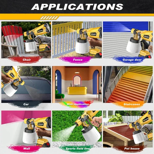Miniatura 6 de Pulverizador de pintura eléctrico inalámbrico con motor sin escobillas, 4 boquillas de latón, 2 baterías de 2000 mAh, 3 patrones de pulverización