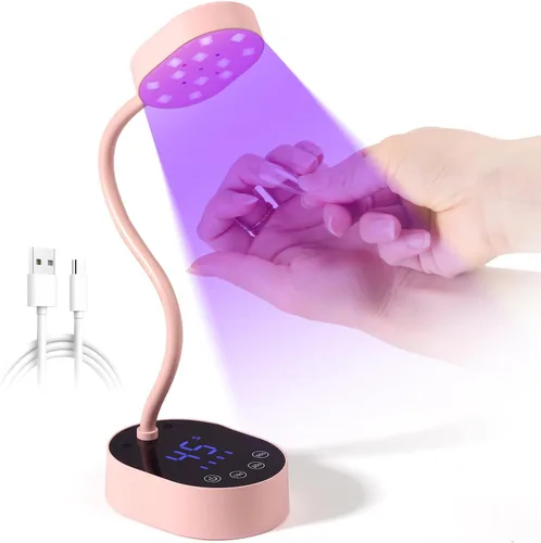 AORAEM Lámpara UV para Uñas, Luz Mini de Cuello de Cisne UV para Uñas de Gel, Lámparas Recargables LED de 36W con 4 Temporizadores y Sensor