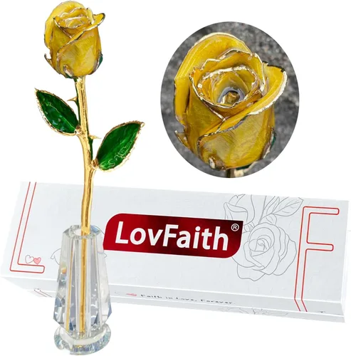 Miniatura 8 de Día de San Valentín, rosa real sumergida en oro de 24 quilates con soporte de cristal, el mejor regalo original de rosa para su esposa, aniversario