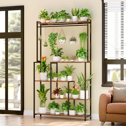 Miniatura 6 de MJOMKN Soporte grande para plantas de interior con luz de crecimiento, estante de metal para plantas de 72 pulgadas de alto, soporte para 12 macetas