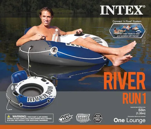Miniatura 6 de INTEX 58825EP River Run 1 Inflatable Floating Lounge: Comfortable Backrest – Built-in Cup Holders – Durable Grab Handles – All Around Grab Rope