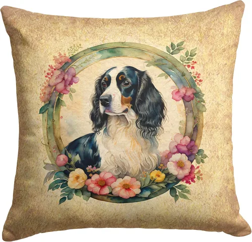 Miniatura 220 de Caroline's Treasures DAC2072PW1414 Affenpinscher and Flowers - Almohada decorativa de tela, lavable a máquina, para interiores y exteriores