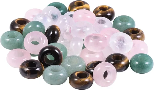 Miniatura 8 de TUMBEELLUWA 40 cuentas de piedra de cristal con agujero grande para hacer joyas, cuentas de macramé para trenzas de cabello (0.55 x 0.31 pulgadas)