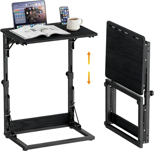 Mesa plegable para TV, mesa de cena de TV, bandejas de TV de altura ajustable para comer en el sofá, mesa auxiliar en forma de C con ranuras para