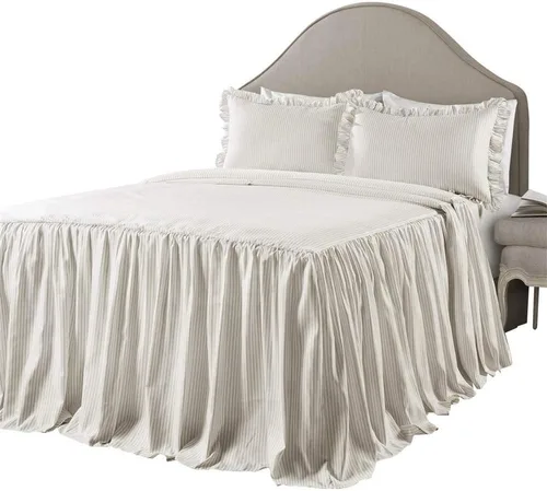 Miniatura 9 de Lush Decor - Juego de colcha de rayas de 3 piezas tamaño King, color azul lago - Juego de ropa de cama con volantes tamaño King - Ropa de cama a