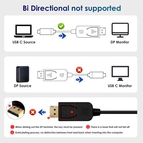Miniatura 7 de Cable USB C a DisplayPort 1.4, compatible con cable USB C a DP de 8K a 60Hz, 4K a 240Hz USB tipo C a DP