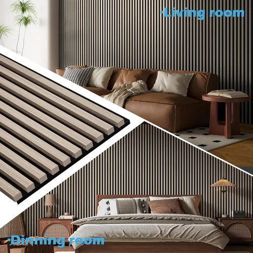 Miniatura 3 de Art3d Paquete de 2 paneles acústicos de madera de 108 x 12 pulgadas para pared, paneles de listones de madera insonorizados para pared y techo