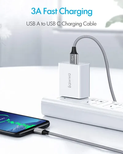 Miniatura 3 de Baiwwa Cable USB C de carga rápida de 3 pies, paquete de 2 cables USB A a tipo C, cable de carga trenzado para iPhone 16 15/16 15 Pro/16 15 Plus/16