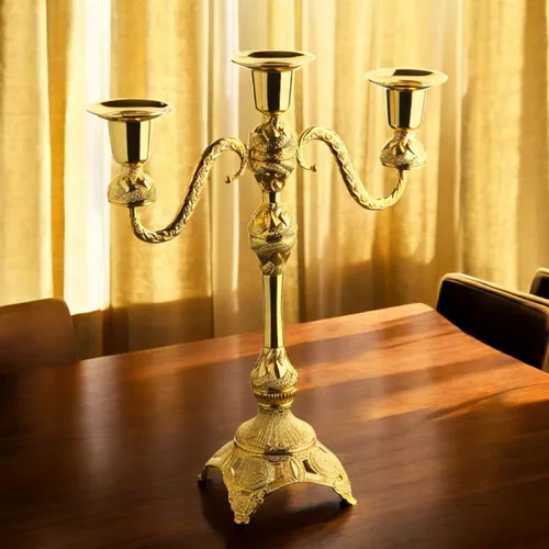 Miniatura 4 de Alisveristime Portavelas de 3 brazos, candelabro decorativo Zamac para decoración elegante del hogar, capacidad para 3 velas, requiere montaje Dorado
