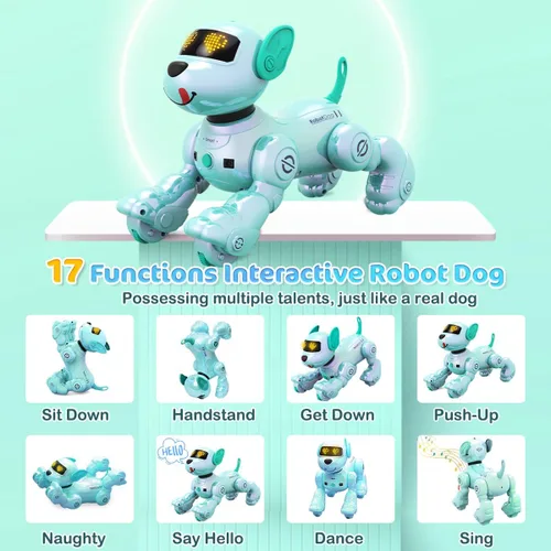 Miniatura 3 de VATOS Nuevo Robot Perro Inteligente con Control Remoto para Niños, 17 Funciones Interactivas Divertidas Inteligente Programable Cachorro Robótico